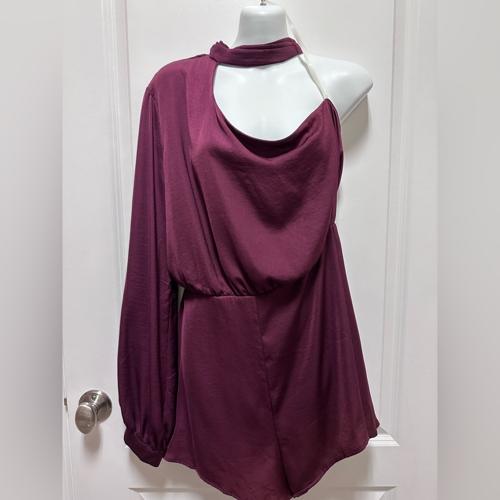 NWT Rihanna one shoulder satin romper